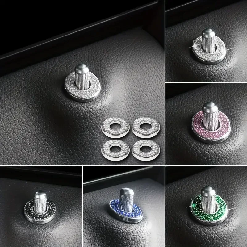 4ksové dvere automobilu Dvere skrutky dverí Cover PIN Cover Bling Diamond Auto dekorácie Prsteň kruhu automobilových príslušenstiev pre Benz C Class C200L GLC260 C260L
