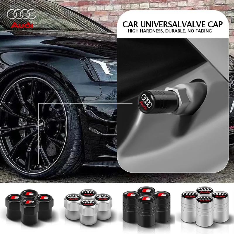 4ksové kovové vozidlo KOLE AUNT VENTIL AIR STEM CAP pre Audi SLINE A1 A3 A4 A5 A6 A7 A8 B8 B9 B6 C6 Q2 Q3 Q5 Q7 Q8 TT S3 S4 S7 RS3 RS7