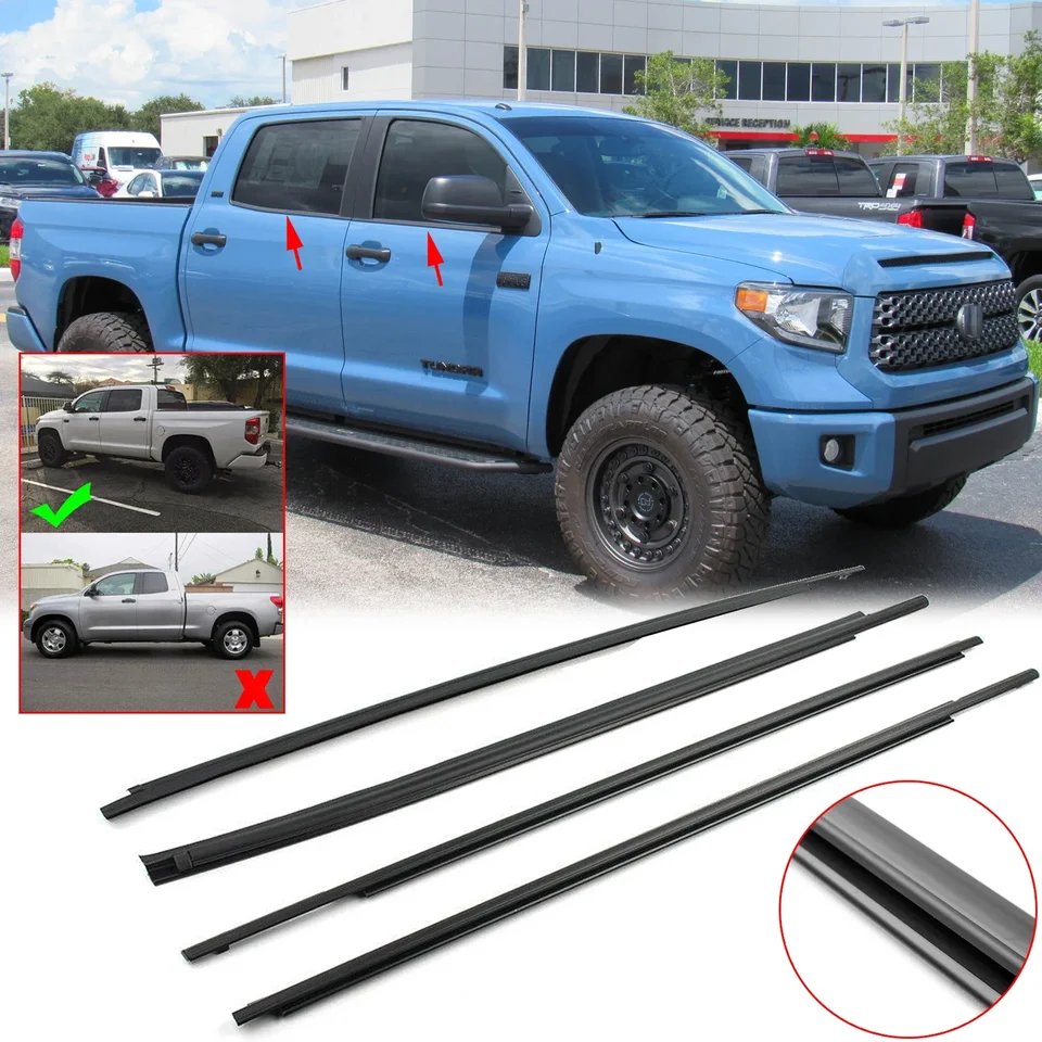 4ksové okenné formovanie Weatherstrip SEAL BEEL SRUETY PRE TOYOTA TUNDRA CREWMAX 2007-2018 2017 2016 2015 2015 2014 2013 2011 2011 2010 2010