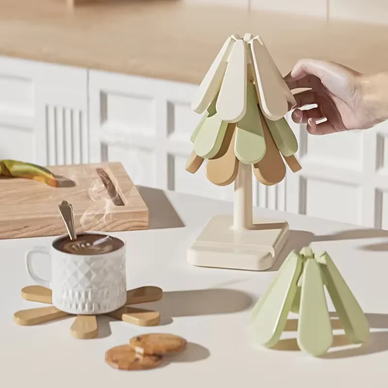 4ksové silikónové misky Disy Tree Design Triveet Set Coaster pre čajové kanály Hot Kots Stop