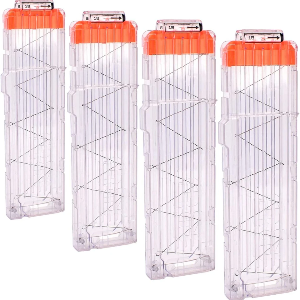 4ksové sponky na mäkké guľky 18-zásuvky Rýchle reload Clips Magazine Clips for Nerf Toy Dart Gun (priehľadná biela)