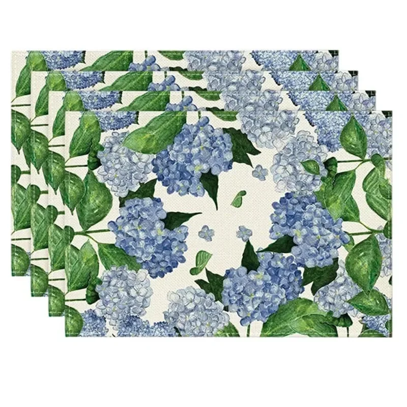 4ksové vodnéclor Hydrangea prestieranky ľan Rustikálne jarné letné letné sezónne stoly Matky set jedálenský stôl dekorácia