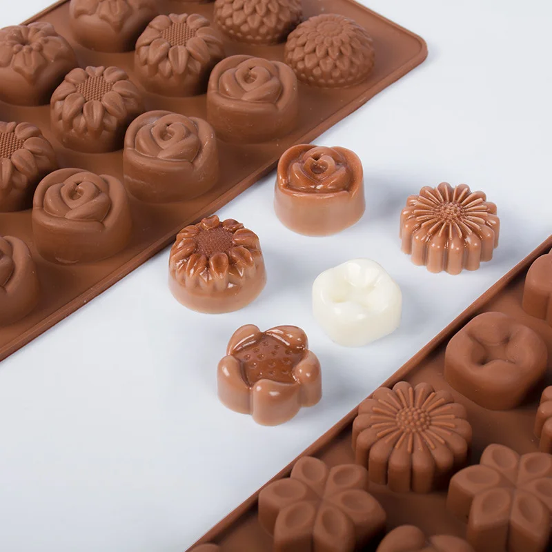 4ksové čokoládové formy Sada ružových kvetinových srdcových čokoládových plesní vafle Candy Ice Cube kocka Ručne vyrábaná ručne vyrábaná mydlová koláč dekorácie na pečenie