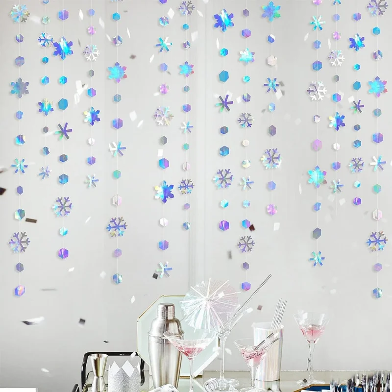 4m ilúzia snehová vločka papier girland narodeniny svadba pre bábätko Party vianočné zimné zázraky Party Pull Flag Girland Decor