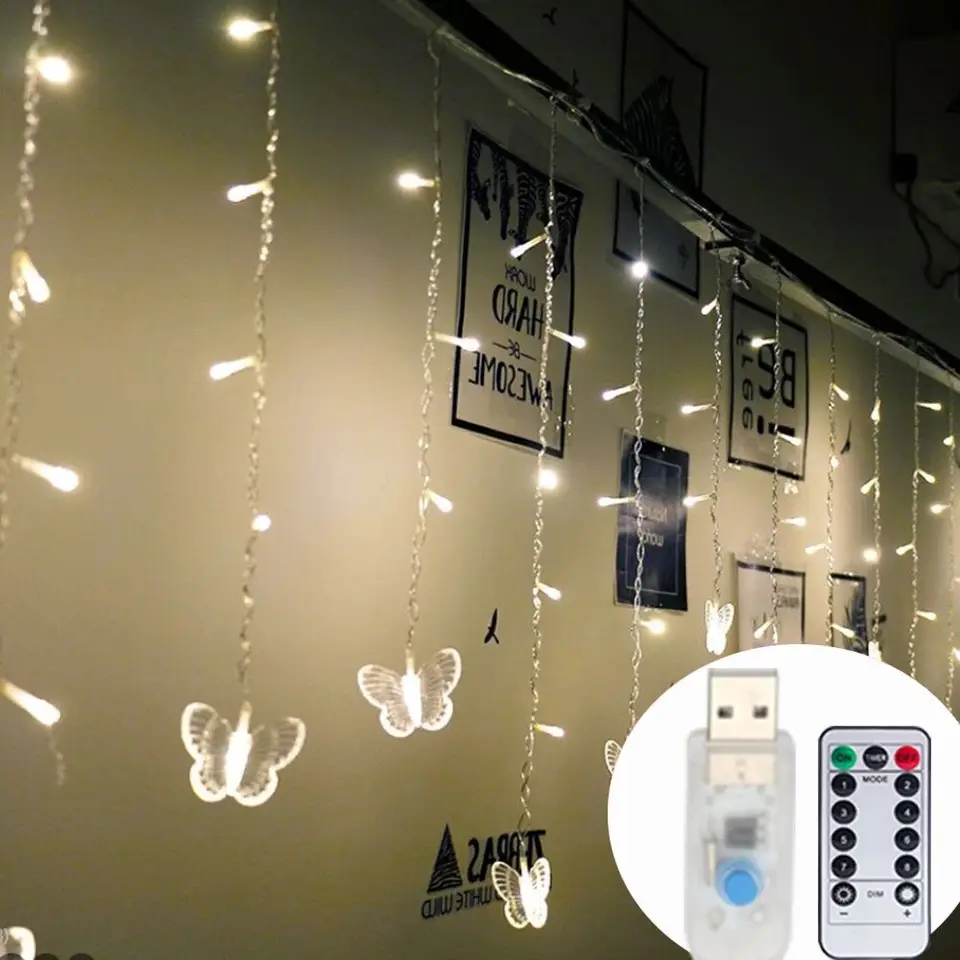 4M LED ľadový pásik Fairy String Light USB s motýľovým príveskom String Light na vianočné girlandské okenné terasa kemping