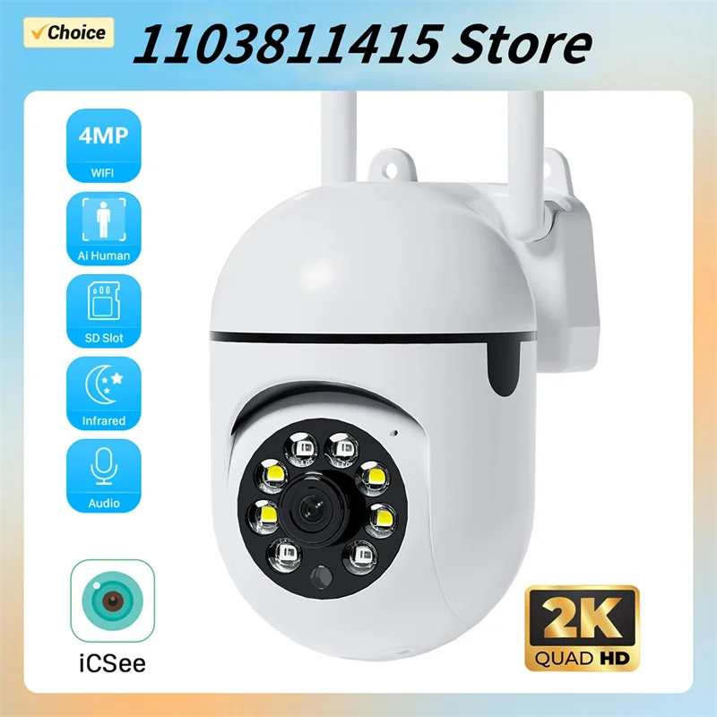 4MP 2K Outdoor Wi -Fi Camera Sledovanie nočného videnia Full Color AI Human Tracking 4x Digital Zoom Video Security Monitor