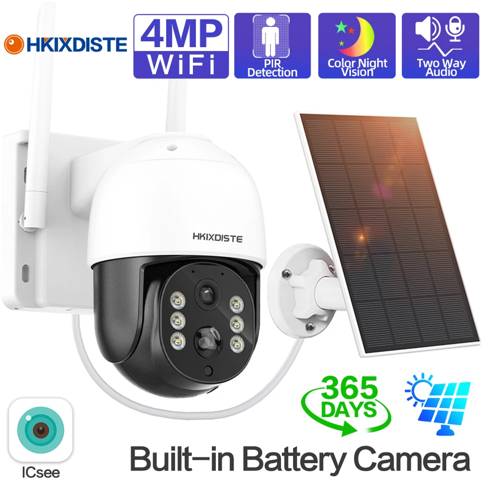 4MP HD Nízkoenergetický inteligentný PTZ WiFi Sledovanie IP Camera Farba nočného videnia Human Detect Waterproof Outdoor Solar Camera ICSEE