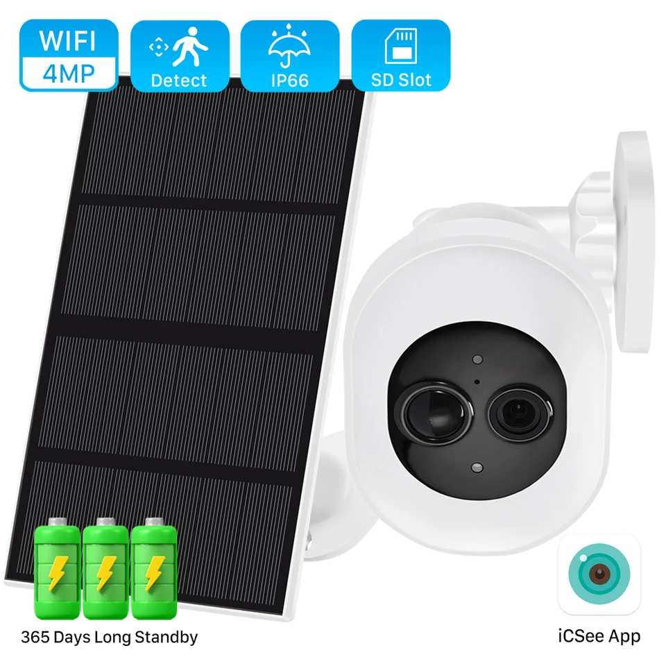 4MP solárne sledovacie kamery s 7800 mAh batériou PIR Human Detection Solárna kamera WiFi Outdoor White Light Wireless IP Camera