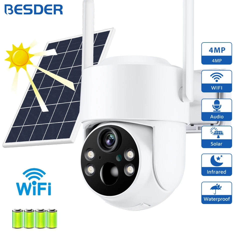 4MP WiFi Solárna kamera PTZ Outdoor Night Vision Security IP Camera so solárnym panelom nabíjanie 7800 mAh batéria Human Detect ICSEE