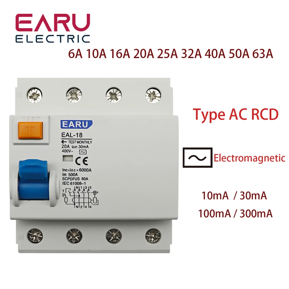 4P 32A 10/30/100/300MA Typ AC RCCB RCD ELCB ELEKTROMAGNETICKÝ RESECTION RESEFTICKÝ DIVERELICKÝ DIVERELICKÝ PRESUBER PEASEFICKÝ Spínač ističa