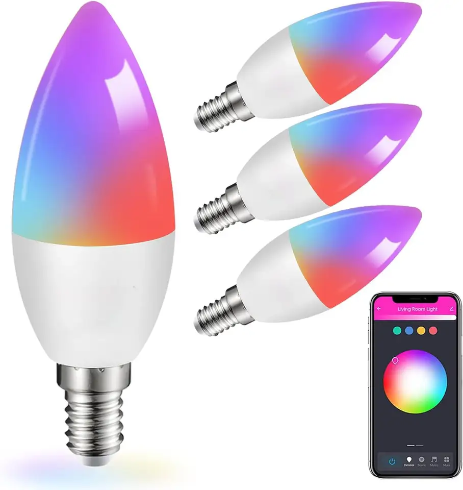 4pack LED sviečky žiarovky E12 Zmena základnej farby a stmievateľná inteligentná žiarovka pracuje s Alexa Google Home Luster Light
