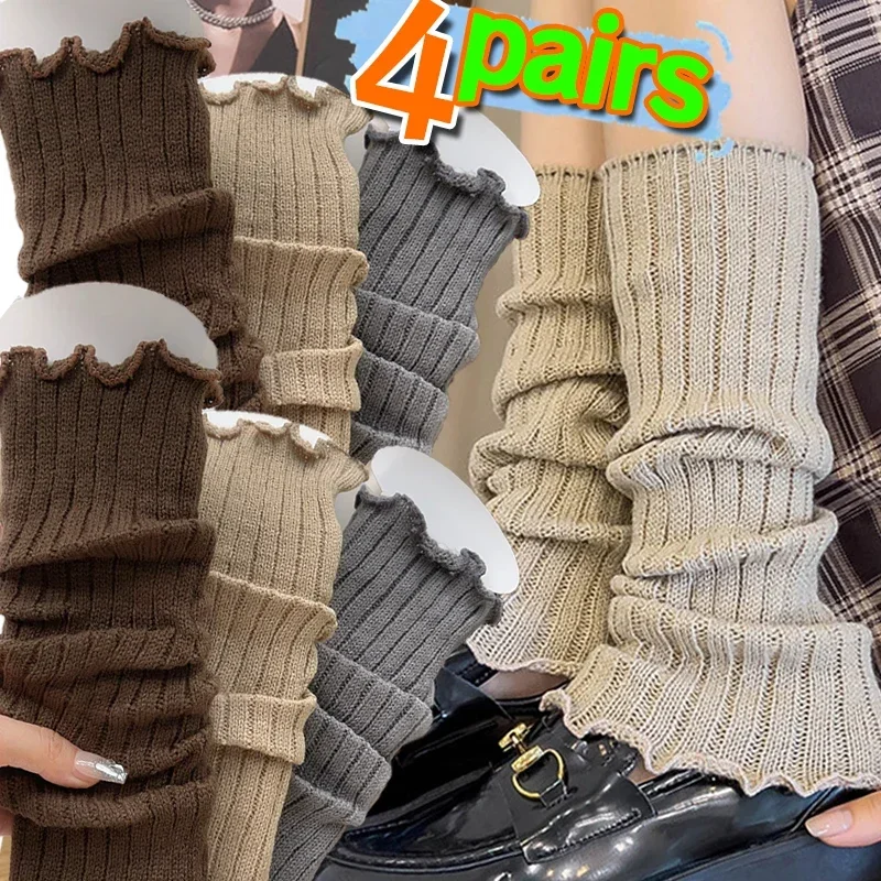 4Pairky Ženy Lolita Ohrievače nôh pevná farba Jeseň Zimná vlna pletené pletené dlhé ponožky Cover na kryt ramena teplejšie háčkovacie haldy ohrievače nôh na nohy