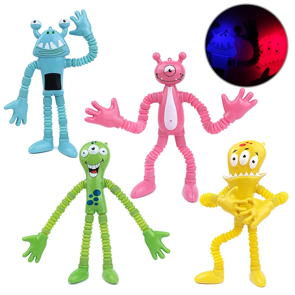 4PC LED LED Teleskopický sací pohár Little Monsters Toy, Funny Luminous Sensory Fidget Hračky pre deti (náhodné farby a štýly)