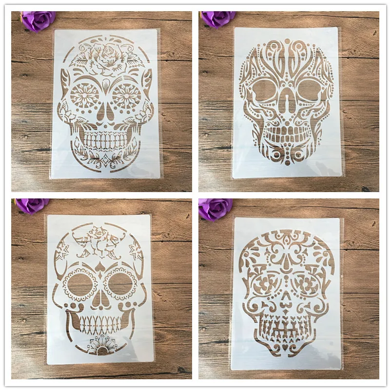 4pc/set a4 29 * 21cm DIY lebky šablón na stenu maľba sfarbenie sfarbenie eričné ​​album dekoratívne papierové šablóny, stena