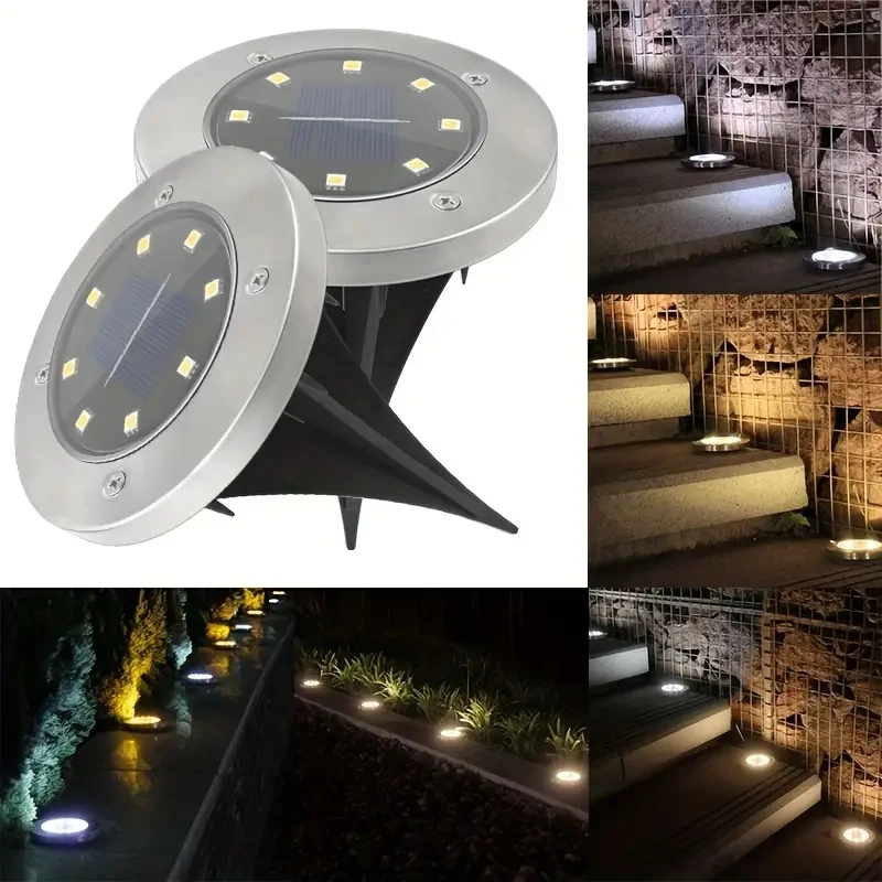 4pc Solar In-Ground Lights 8 LEDS Záhradná dráha lampa vonkajšia nepremokavá z nehrdzavejúcej ocele IP65 Podzemné osvetlenie pre záhradu