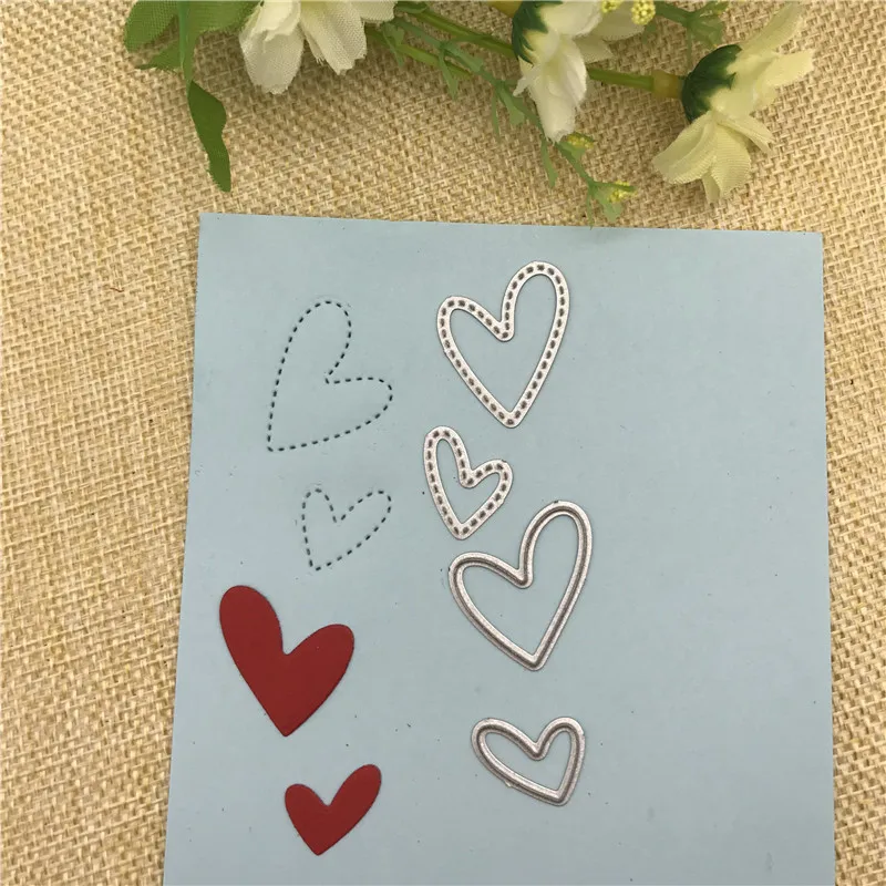 4pc srdcové kovové rezanie zomiera šablón Scrapbooking Dekoratívne eletové priečinok Uhlíková oceľ papierová karta