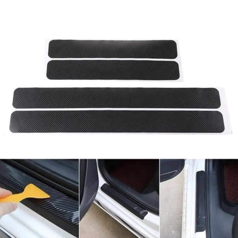 4pc čierne dvere vozidla Ochranné nálepky na nálepky uhlíkové vlákno pohľad na nálepku auto Sill Sill Cover proti škrabancom