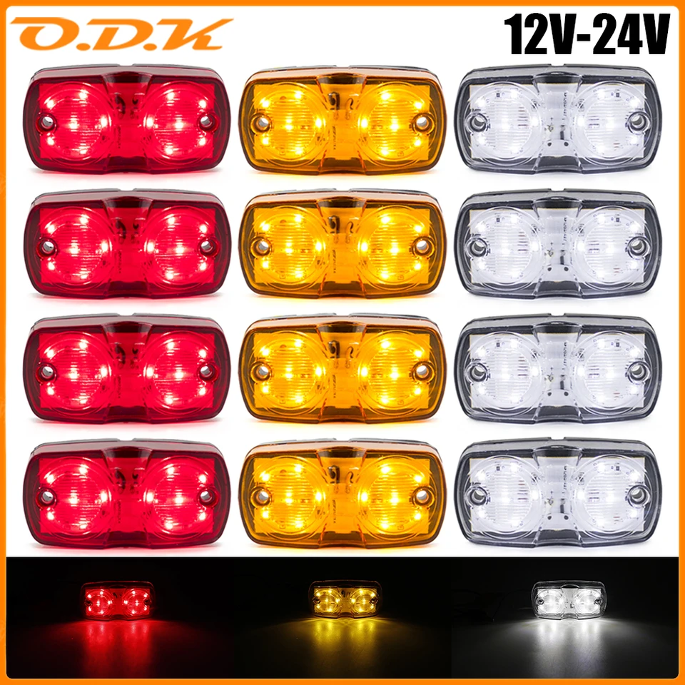 4pcs 12v 24v 12 LED diódy na bočné značky nákladného vozidla Svetlá auto Externé svetlá Indikátor signálu Lampa výstraha chvostového svetla Trailer nákladný automobil