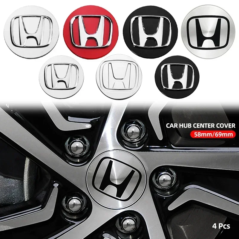 4PCS 58 mm 69 mm koliesový stredový uzáver loga Cover Cover Znak pre Honda Civic City Accord Odyssey Spirior CRV HRV Jazz CBR HR-V