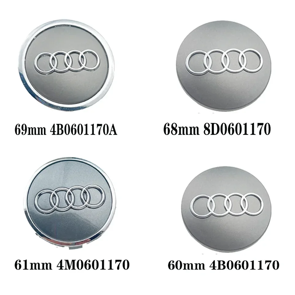 4pcs 60 mm 61 mm 68 mm 69 mm Stylingový stylingový koliesový kryt Cap Cap Capvers 4B0601170 pre príslušenstvo Audi A3 A4 A5 A6 A7 A8 S4 S6
