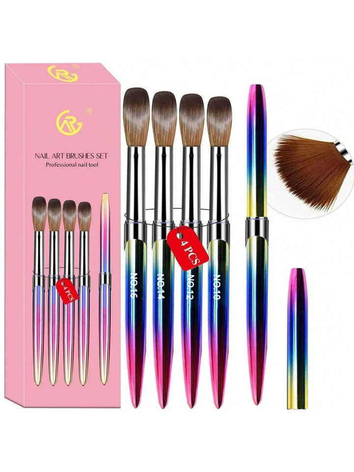 4pcs akrylová kefka na nechty Acrylová prášková kefa poly predlžovacia kefa na nechty lak na lak na lak na lak pre ženy pre ženy domáci solon DIY nechty