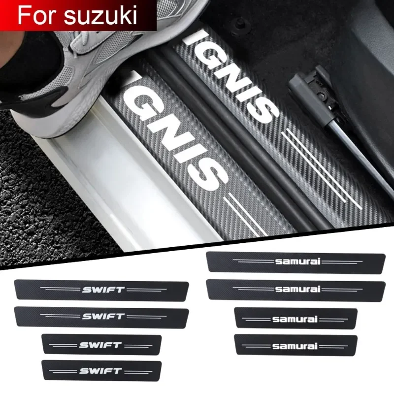 4pcs Car Door Sill Protector Phra Prahové nálepky pre nálepky pre Suzuki Swift Alto Baleno Grand Ignis Jimny Samurai SX4 Vitara