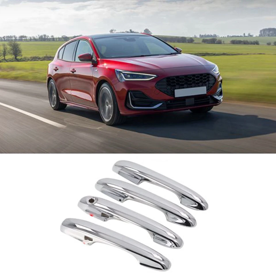 4pcs Chrome Strieborné auto Exteriér bočné dvere rukoväť Ráme oblúka s inteligentným otvorom pre Ford Focus 2019 2020 2021 2022