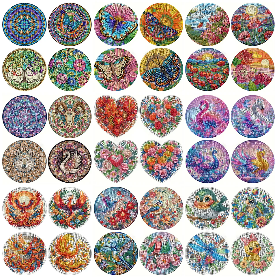 4pcs Drevené srdiečko Diamond Painting Placemats s držiakom DIY Diamond Dot súprav