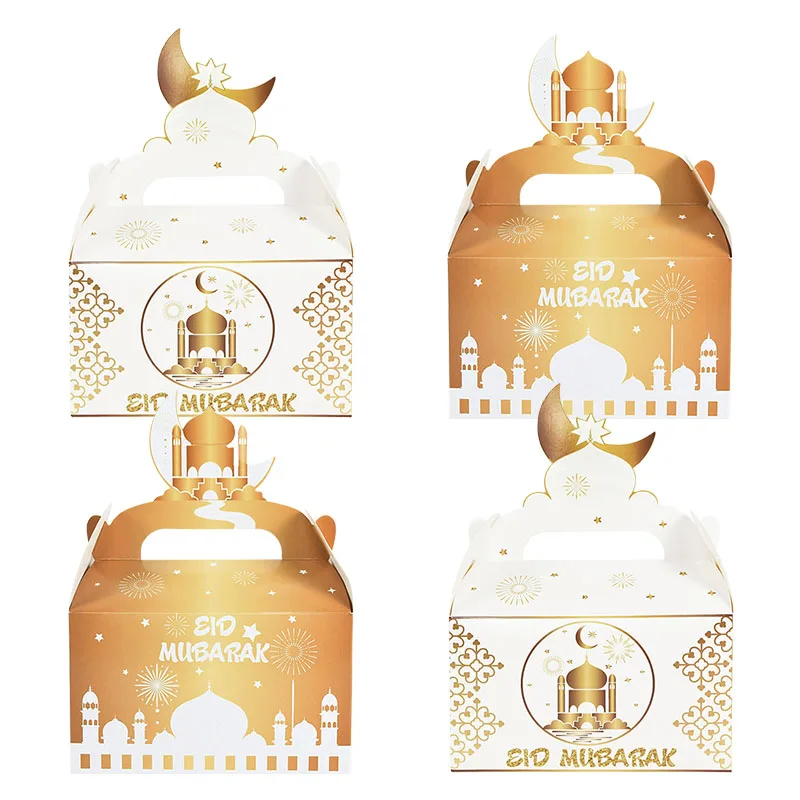 4PCS Eid Mubarak Darčekový box Islamská moslimská párty dekorácia 2024 Ramadan Mubarak Biscuit Candy Snack Balenie Box Bag Supplies