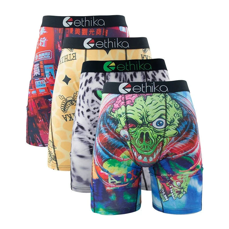 4pcs Ethika Fashion Sexy Muži spodná bielizeň Boxer TREATS Tlačené nohavičky spodná bielizeň