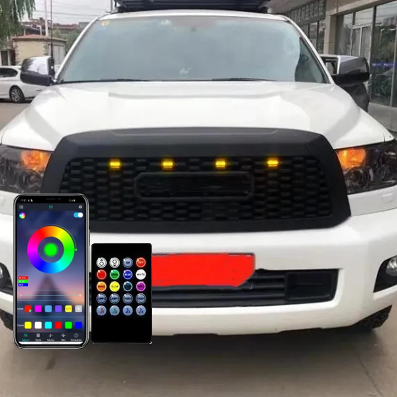 4pcs Fit for Toyota Sequoia 2018-2021 LED auto predný nárazník mriežka LED žltá žltá svetlo dravca štýl Svetelná súprava dekor s drôtom rýchlosť