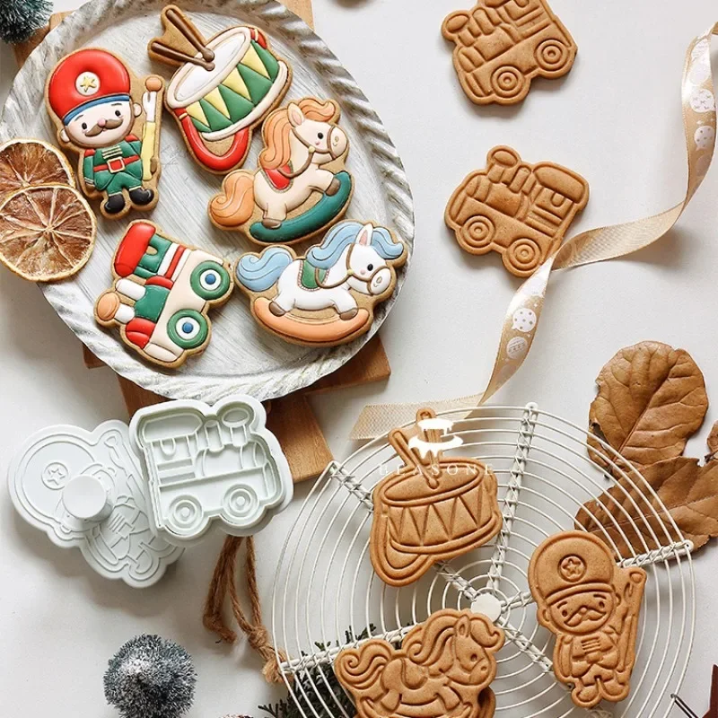 4pcs fondant cookie plunger cutter 3d medvedí koňa roboty zmrzlinové sušienky cukrovinky pleseň tlače Typ koláči
