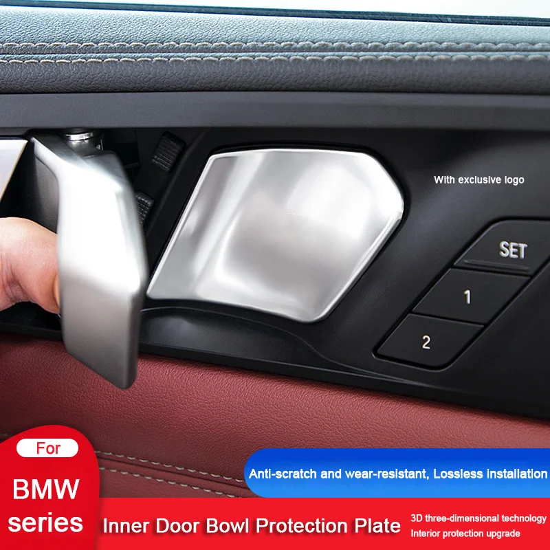 4Pcs For BMW 3 5 Series i5 i3 X1 X2 X5 X6 X7 F30 G30 F90 G60 F48 F39 G02 G05 G06 Inner Door Handle Bowl Cover Trim Sticker Patch