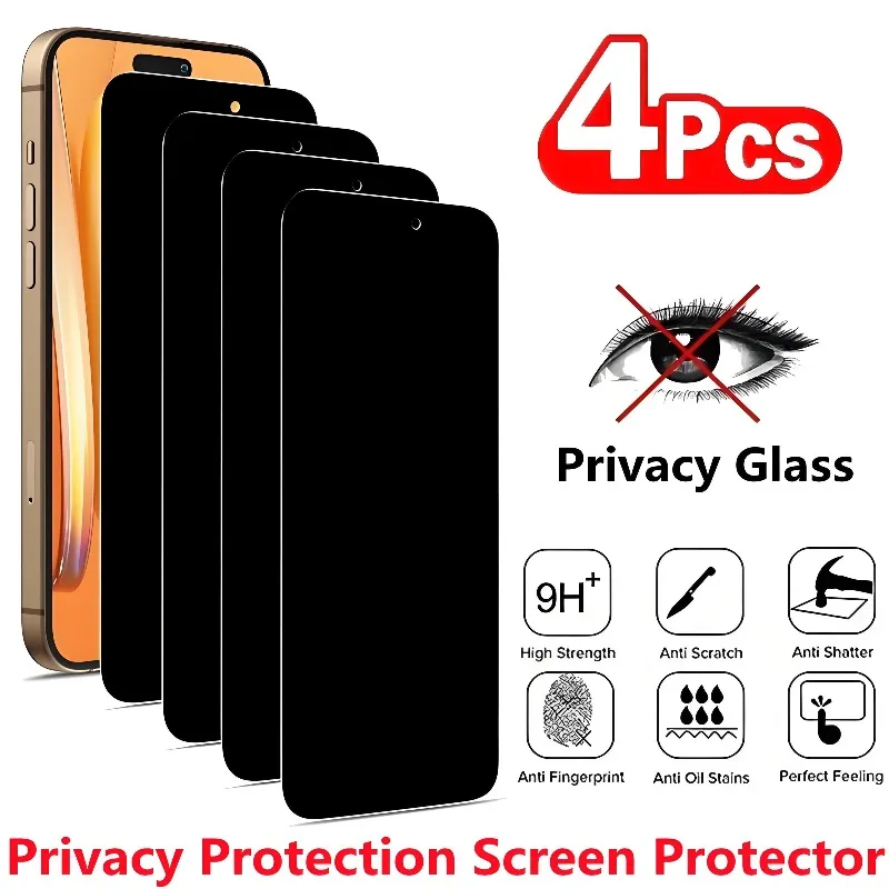 4pcs Full Cover Ochrana ochrany osobných údajov pre iPhone 11 12 13 14 15 16 Pro Max xr xs max 7 8 Temperované sklo ochrana súkromia