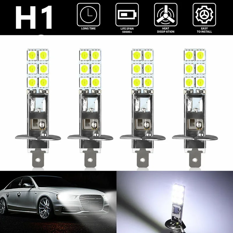 4PCS H1 H3 50W Automobil LED svetlomet Súprava Super Bright Motorcycle Foglight Hnacie svetlo Hmlová žiarovka DRL 6000K 12V 24V Príslušenstvo