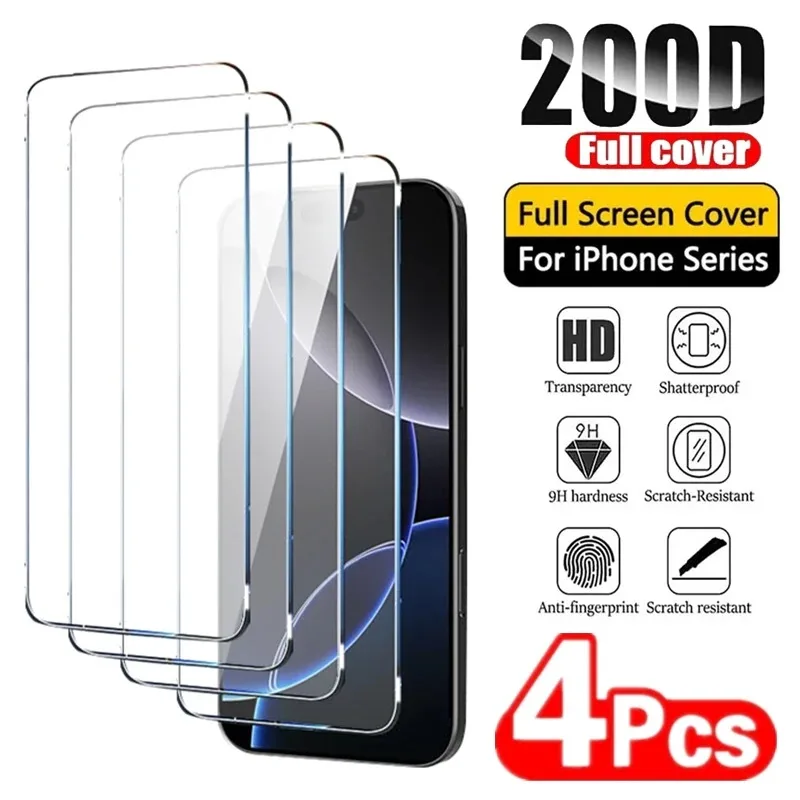 4pcs High Definition Tempered Glass pre iPhone 16 15 14 13 12 11 Pro XR x x x Max