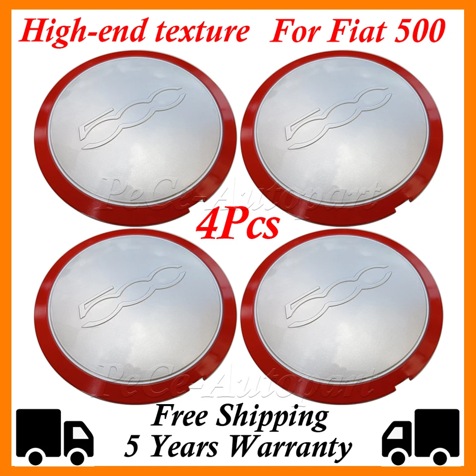4pcs High-end textúra Nová 133 mm hubcap pre Fiat 500 Wheels Center Caps 68078419AC 68078421AC 51884863 Striebro/červený prachový kryt