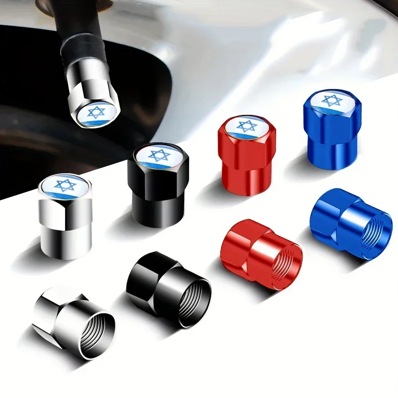 4PCS Izrael Flag Car Wheel Pneuľká pneumatika Pneumatiky Pneumatiky pre Audi Mercedes Benz Volkswagen BMW Kia Porsche Toyota Ford Honda Tesla