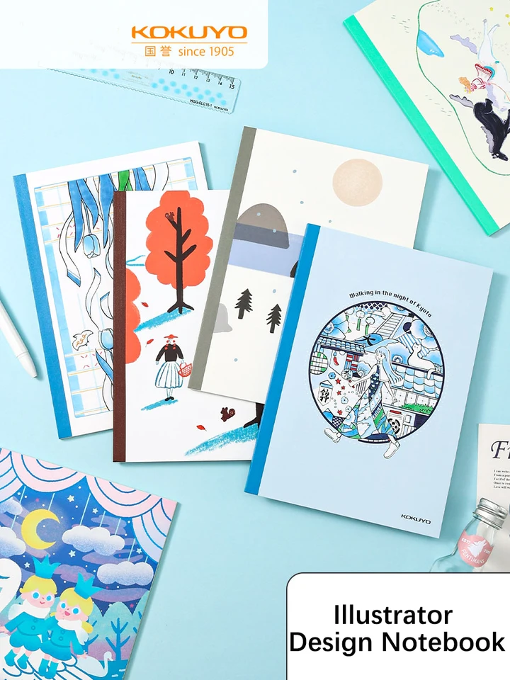 4pcs japonský kampus Kokuyo Nový limitovaný ilustrátorový dizajn notebook A5 B5 Soft Surface Glue Binding Notebook Journal
