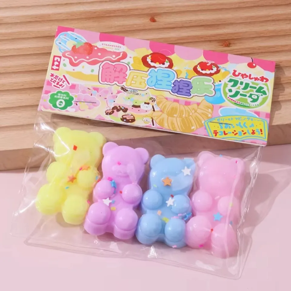 4pcs kawaii Gummy Bear Foose Relief Relify Squishy Toy TPR uvoľnenie stresu fidget hračky pomaly odrazové lepivé hračky Darčeky pre deti