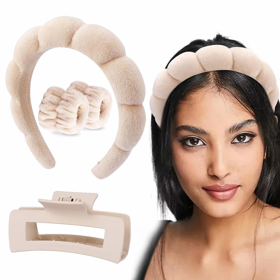 4pcs kúpeľné čelenky náramok s vlasovými svorkami na umývanie tvárovej make -upu čelenka zápästie zápästia vlasové doplnky pre ženy