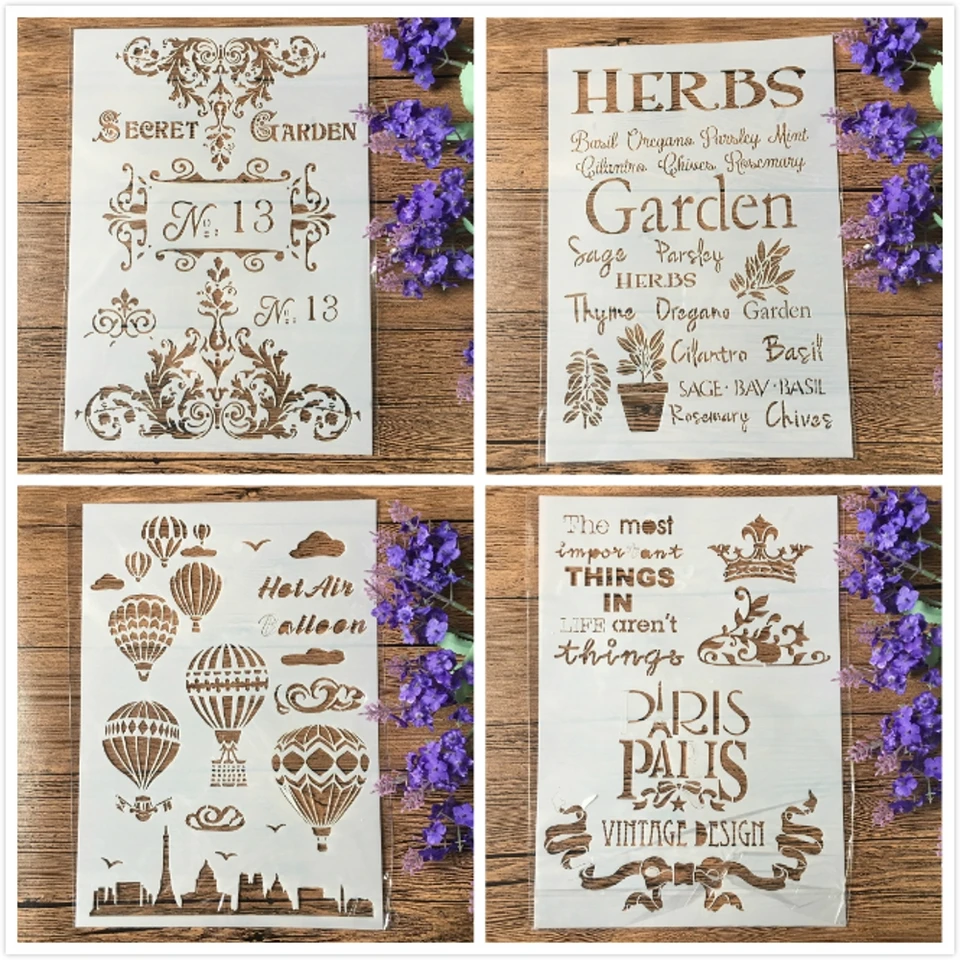4pcs/lot a4 parížska záhrada francúzsky balón DIY vrstvenie šablóna maľba zo scrapbook sfarbenie Embosing Album Dekoratívna šablóna