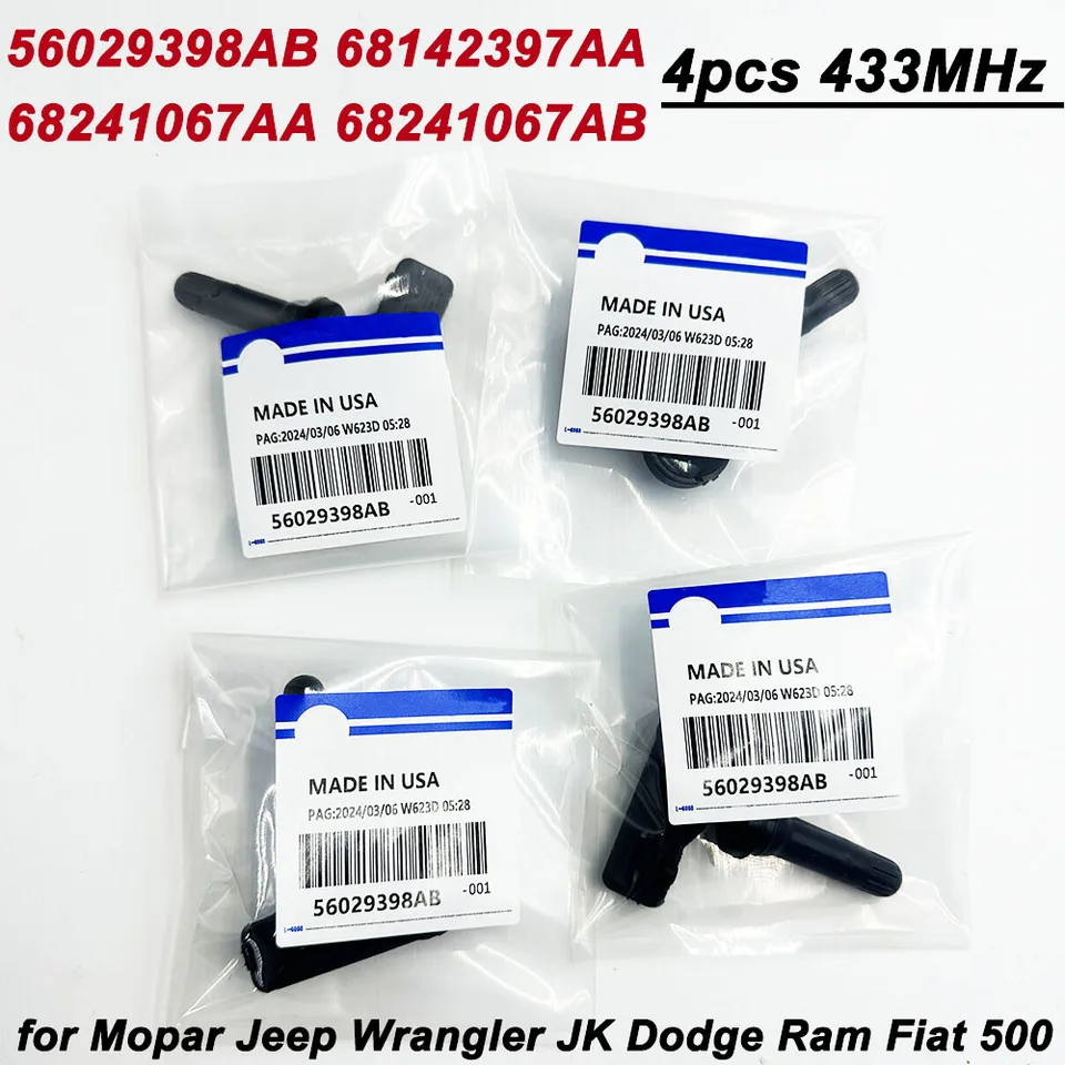 4PCS NOVINKA 56029398AB 68142397AA 68241067AB 68241067AA 433MHZ TRAKOVÝ SNOH TPMS pre Dodge Chrysler 300 Jeep RAM FIAT 500