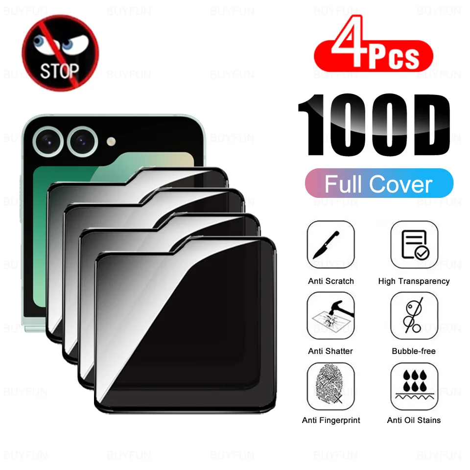 4pcs ochrana predvídaného chrániča obrazovky pre Samsung Galaxy Z Flip6 5G Čierna hrana Temperované sklo na Samsung Z Flip 6 Zflip6 Telefónny film