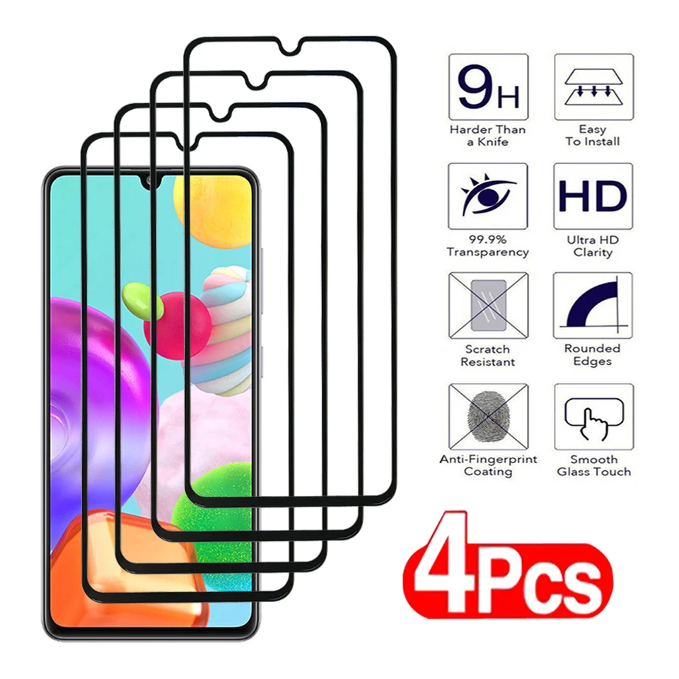 4pcs plné krytované temperované sklo pre Samsung Galaxy A01 A11 A21 A31 A41 A51 A71 Ochranná poznámka 10 S10E LITE A21S FILM