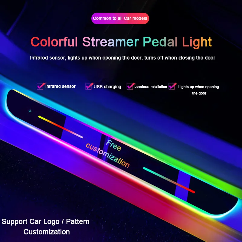 4pcs Prispôsobené autá Llows uvítacie dvere prúžk na uvítací pedál Svetlo Luminous Light Light Anti-Kick Anti-Dirty Protection Pedal