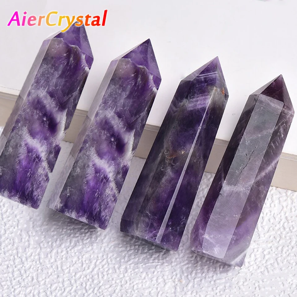 4pcs Prírodný ametyst stĺp Ručne vyrobený priehľadný leštenie Love Darček Duchovné liečenie série minerálnych domovov Darček