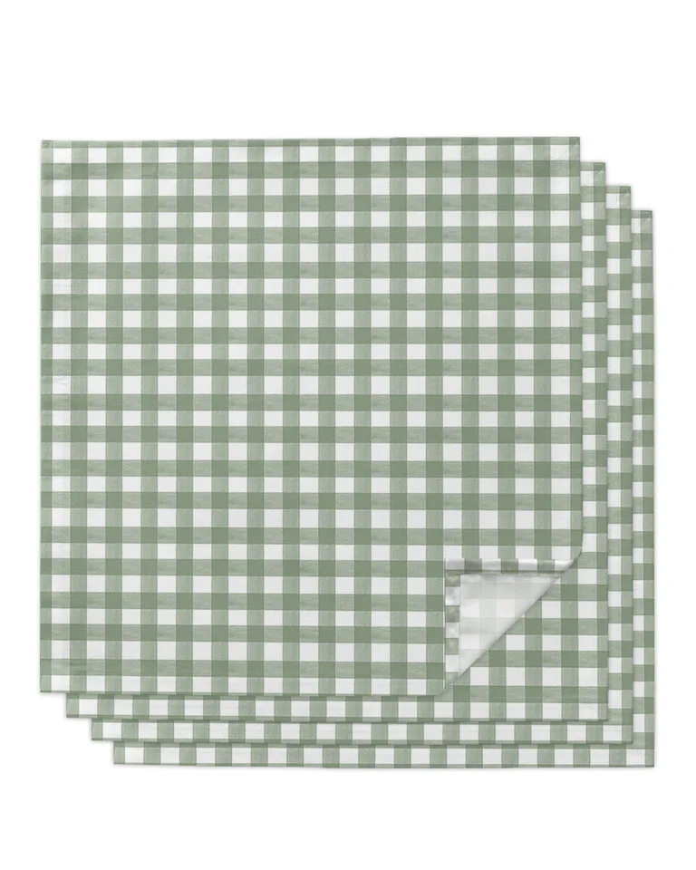 4pcs SAGE Green Check Square Strona s obrúsky 50x50cm stolové obrúsky Svadobná dekorácia Tlák