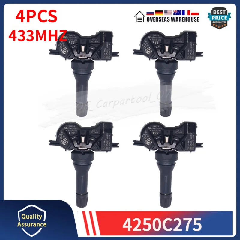 4pcs Senzor tlaku v pneumatikách pre pneumatiky pre Mitsubishi Attrage Cross Cross Mirage Pajero Sport III TPMS 433MHz 4250C275 4250F187