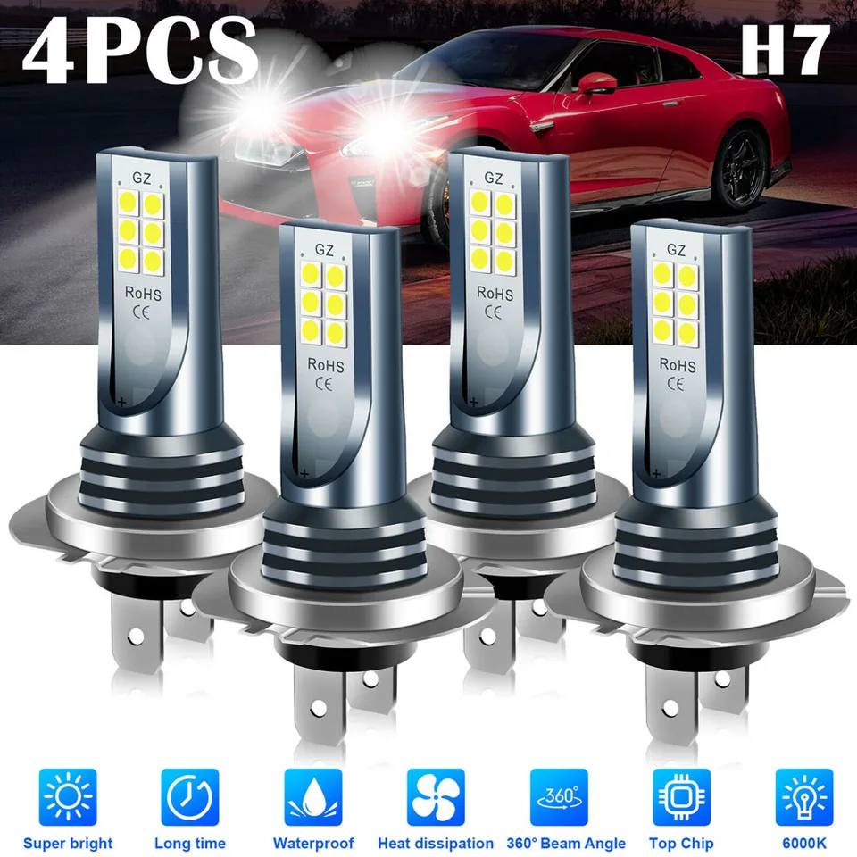 4pcs/set 12v Super Bright H7 LED žiarovka Automatické hmlové žiarovky Hnacie svetlo DRL 110W 6000K biele automatické osvetlenie